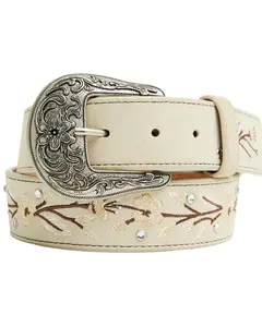 Shyanne Women's Corrine Floral Embroidered Leather Belt - Sasu26bt7-Crm