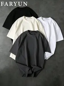 FARYUN  Fashion Streetwear Boyfriend Style Short Sleeve Round Neck Plain T-Shirt, Breathable Summer Essential, Multi-Color Pack, Casual Pure Color Tee
