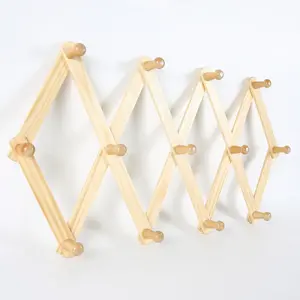 Wall Expandable Coat Rack Accordion Style Hat Rack Coffee Mug Hanger 13  Pegs/Hooks Hang Key Bag Umbrella Necktie Purse (Walnut Color) Large Size