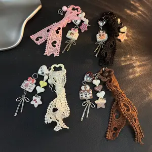 Korean Ins Style Pink Lace Bow Bag Pendant Dopamine Ice Cream Cat Pendant Keychain Cute Keychain
