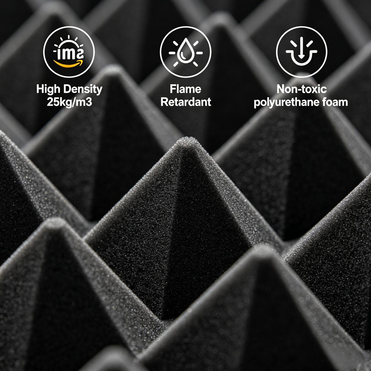 12x12x2 Inch Pyramid Acoustic Foam, 25kg/m³ High Density Soundproof Foam Panels, Fire Resistant Noise Dampening Sound Absorption Panels, Wall & Ceiling Acoustic Treatment Foam for Studio, Home & Meeting Room, 12-24 Pack
