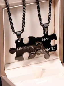 Couple Puzzle Design Pendant Necklace, Stainless Steel Jewelry for Party, Daily Clothing Decor, Trendy All-match & Exquisite Jewelry for Birthday Gift