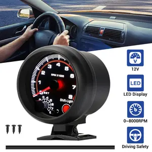 Universal 3.75" 12V Car Tachometer Gauge Meter 0-8000 RPM with LED Shift Light  - Gasoline Vehicles Only