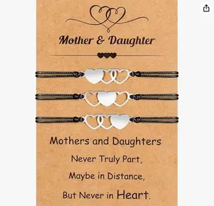 Desimtion Mother Daughter Bracelets Set for 2, 3, 4, 5, 6, Wish Matching Heart Bracelets for Mom and Daughter,Christmas Gifts for Mom Daughters