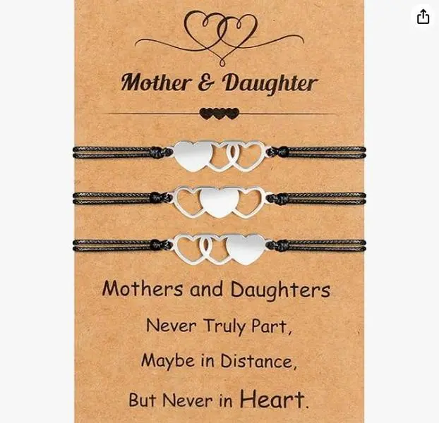 Desimtion Mother Daughter Bracelets Set for 2, 3, 4, 5, 6, Wish Matching Heart Bracelets for Mom and Daughter,Christmas Gifts for Mom Daughters