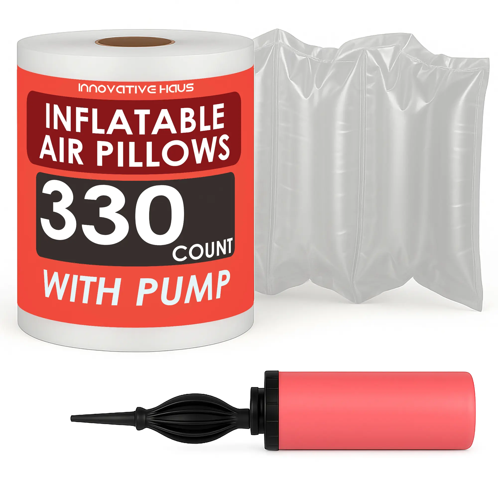 Innovative Haus 330 Count 4x8 Inflatable Air Pillows for Shipping to Fill Void in Package - Hand Pump Included. Packing Filler for Shipping. Packaging Air Bags - Great Purse Stuffers for Shape