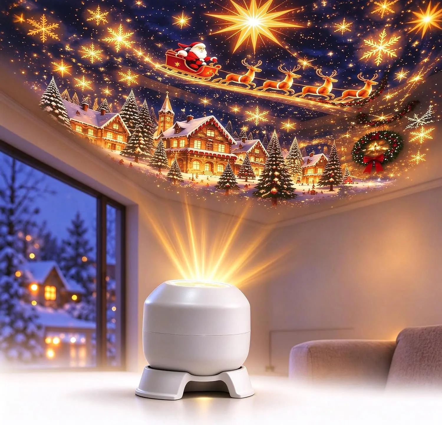 3D Magical Christmas Projection Night Light Merry Glow Projector Christmas Projector Indoor USB-powered Christmas projector Holiday Projector Christmas Decor, Indoor Use Wonderland Effect