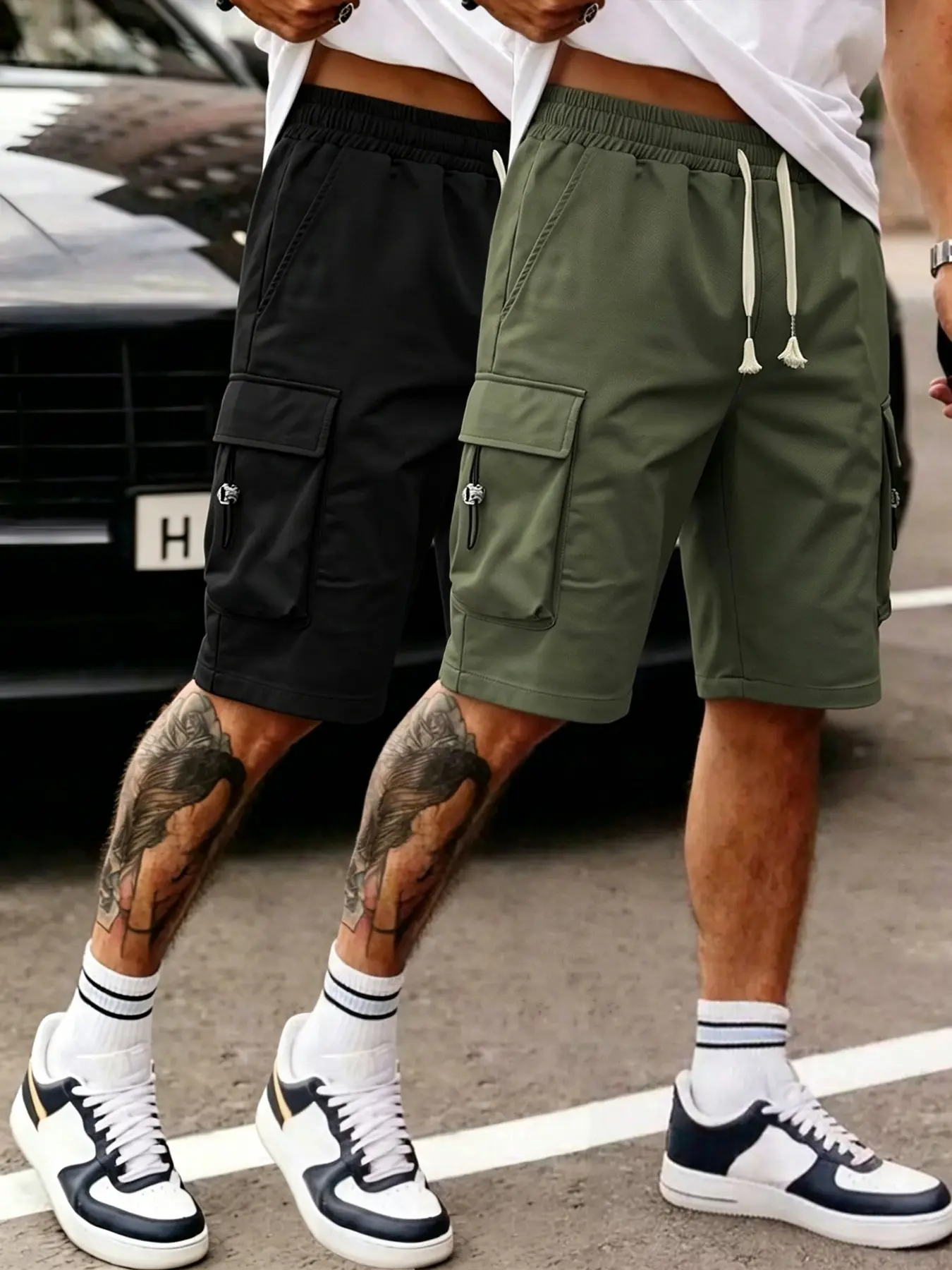 Men's Casual cargo shorts, Drawstring Waisted Shorts, Drawstring Elastic Waist, Multiple Pockets, Outdoor Short Pants, Loose-Fitting, All Seasons