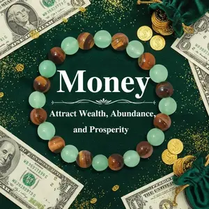 1pc Arpurraina Money Charm Bracelet, set with green aventurine and tiger's eye - Blue Friendship Bracelet,  Personalized Style, Today's Recommendation, Protective Bracelet, Encouragement Gift, Fashionable Synthetic Color-blocked Beaded Crystal Bracelet.