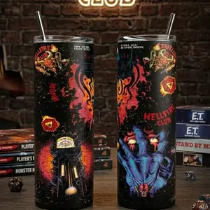 Ultimate Stranger Things Eddie Munson 40oz Tumbler with Handle  Hellfire Club Master of Puppets Custom Cup  20oz Insulated Upside Down Mug  Retro 80s Sci-Fi Fan Gift  Cup Holder Friendly