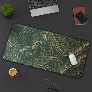[Sale up to 50%] [Free Ship] Green Topography Desk Mat, Home Office Decor & Gaming Mousepad Gift, Abstract Topographic Map Desk Pad, Nature-Inspired Keyboard Mat