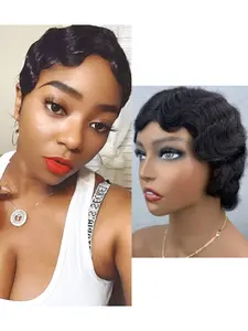 Real Hair Vintage Finger Wave Short Wig, 100% Human Hair, Natural Color, Instant Wear, Perfect for Daily and Party Styles