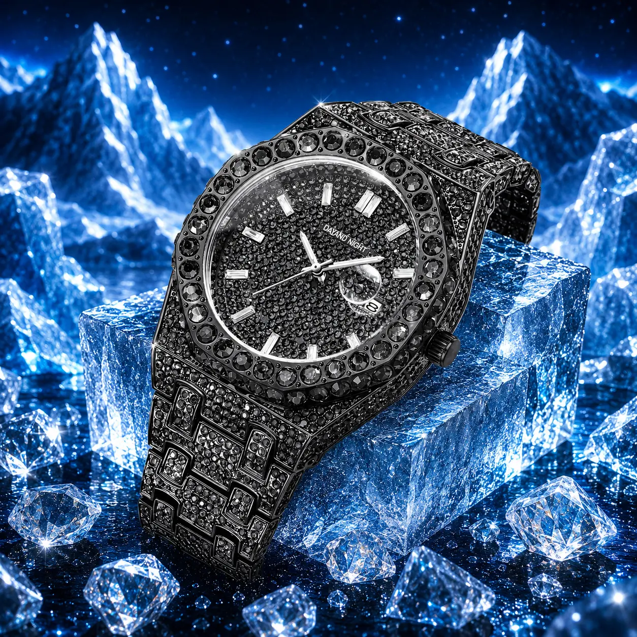Men's Iced Out Quartz Watch, 42MM Stainless Steel Casual Trendy Wristwatch with Date, Urban Fashion Hip Hop Jewelry, Analog Quartz Wristwatch, Trendy Watch, Urban Fashion Wristwatch