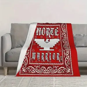 Norte Warrior Red Bandanna Design Custom Flannel Blanket - Extra Soft Cozy Flannel Throw Blanket, Multi-Size for Home Bedroom, Picnic, Travel Use