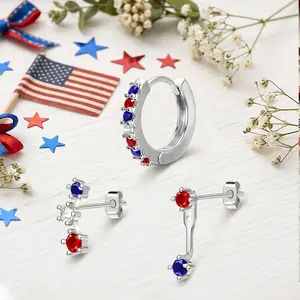 Fashionable Dainty Small 4th of July  Earring-  Huggie Hoops/ Ear Jackets/Ear Climbers on Independence Day Holidays - Birthday & Anniversary Gifts