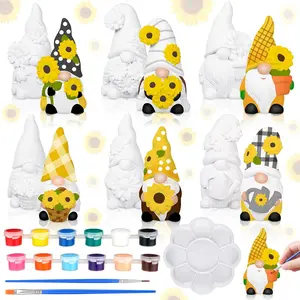 CroBlissful 6 Sets Paint Your Own Ceramic Gnome Statues Ready to Paint Ceramics Paintable Gnome Figurines Unpainted Plaster Arts and Crafts with Brush Palette for Adults(Sunflower)