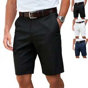 Men’s summer trousers for business casual and everyday wear—achieves both business and everyday looks without compromise, minimalist clean style with pockets, modern light business look, knee-length trousers.