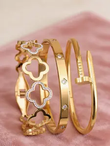 Mother's Day Gift Women's Stainless Steel Bangle Bracelet Set, Chain & Flower Design Jewelry, Perfect Gift for Mom, Mother's Day, Birthday, Party Wear
