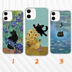 Van Gogh Phone Case Cat Meme iPhone Magsafe / Tough Phone Case, Black Cat Famous Painting Art, Fits iPhone 17 16 15 14 13 12