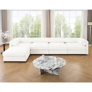 Modular Sectional Sofa with Storage, Cylindrical Backrest and Armrests Deep Comfortable Seating,Durable and Supportive for Living Room,4 Seat L- Shaped Sofa, White