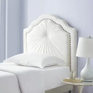 Plush Pleated Double Bevel College Dorm Headboard with Legs - White