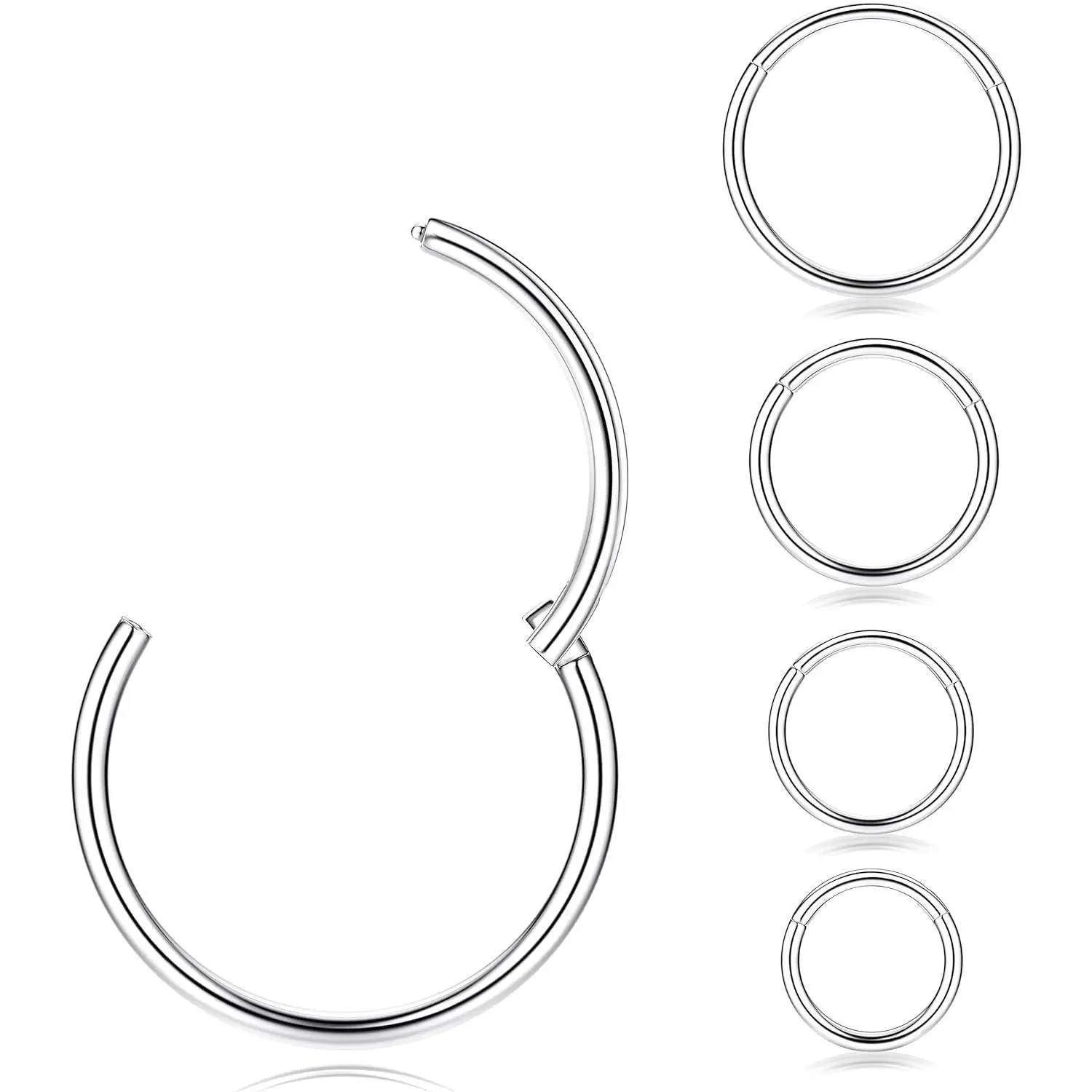 FLORIDECO 5Pcs G23 Titanium 20G 18G 16G Clicker Body Piercing Rings Nose Rings Hoops for Septum Cartilage Daith Rook Lip Tragus Helix Conch Ear Lobe E