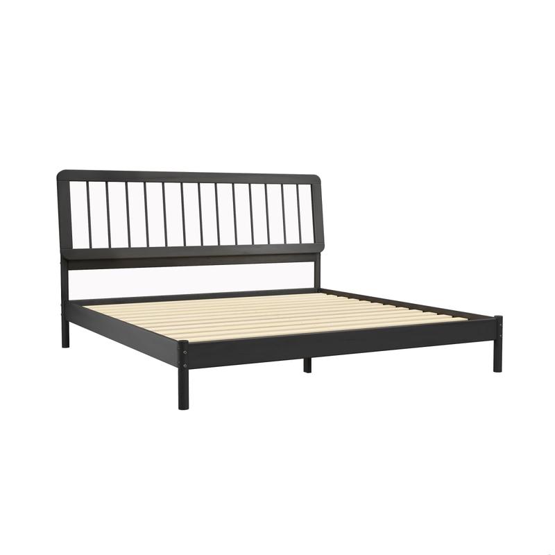 Walker Edison CMAB8BBL King-Size Bed Frame - 44.88x79.5x81.25 in. Midcentury Modern Solid Wood Spindle Pine Bed Frame, Black, King-Size Bed Frames, Pine Bed Frames