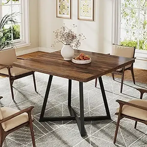 Tribesigns Square Dining Table for 4, 31.5" Industrial Dinner Table with Metal Base, Wood Kitchen Table for Dining Room, Small Space, Apartment, Rustic Brown & Black Modern Chic