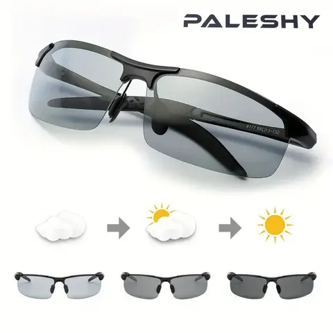 Paleshy Framed Photochromic Polarized UV400 UV Filtering Ultralight Men's Sunglasses - Resin-TAC Lenses, Anti-Glare, Light Metal Frame, Multi-Sports Shades for Cycling, Fishing, Driving