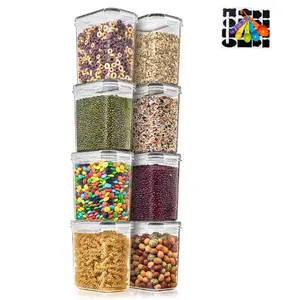 Stackable Airtight Pantry Storage Containers 8-Pack with Labels & Measuring Spoons for Kitchen Food Organization