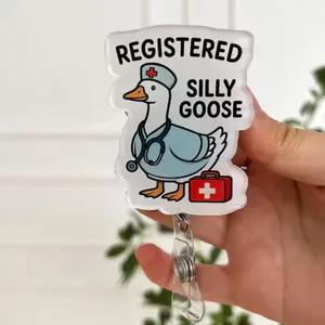 Registered Silly Goose Funny Sparkly Retractable Badge Reel Cute RN ID Holder For Registered Nurse Nursing Students Work Accessory