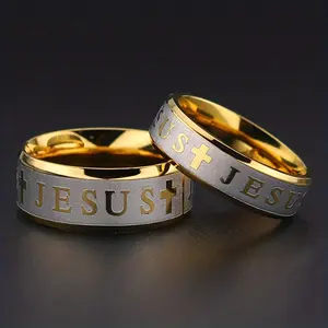 1 Stainless Steel Men's Jesus Cross Engraved Ring - Vintage Religious Wedding Ring, Durable Christian Jewelry Gift, For Anniversaries and Faith Occasions, Classic Design, High-Quality Ring, Faith Community