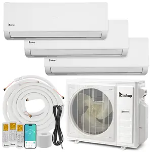ZOKOP 2 Zone Ductless Mini Split Air Conditioner Heat Pump System, 21 SEER2 Ductless AC with 2 Indoor Air Handlers, 1 Outdoor Condenser, 25ft Installation Kit (18K+18K)