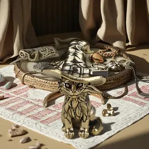 Bronze Fantasy Animal Witch Cat Statue, Home Living Room Office Decor, Antique Copper Pet Collection, Unique Art Sculpture