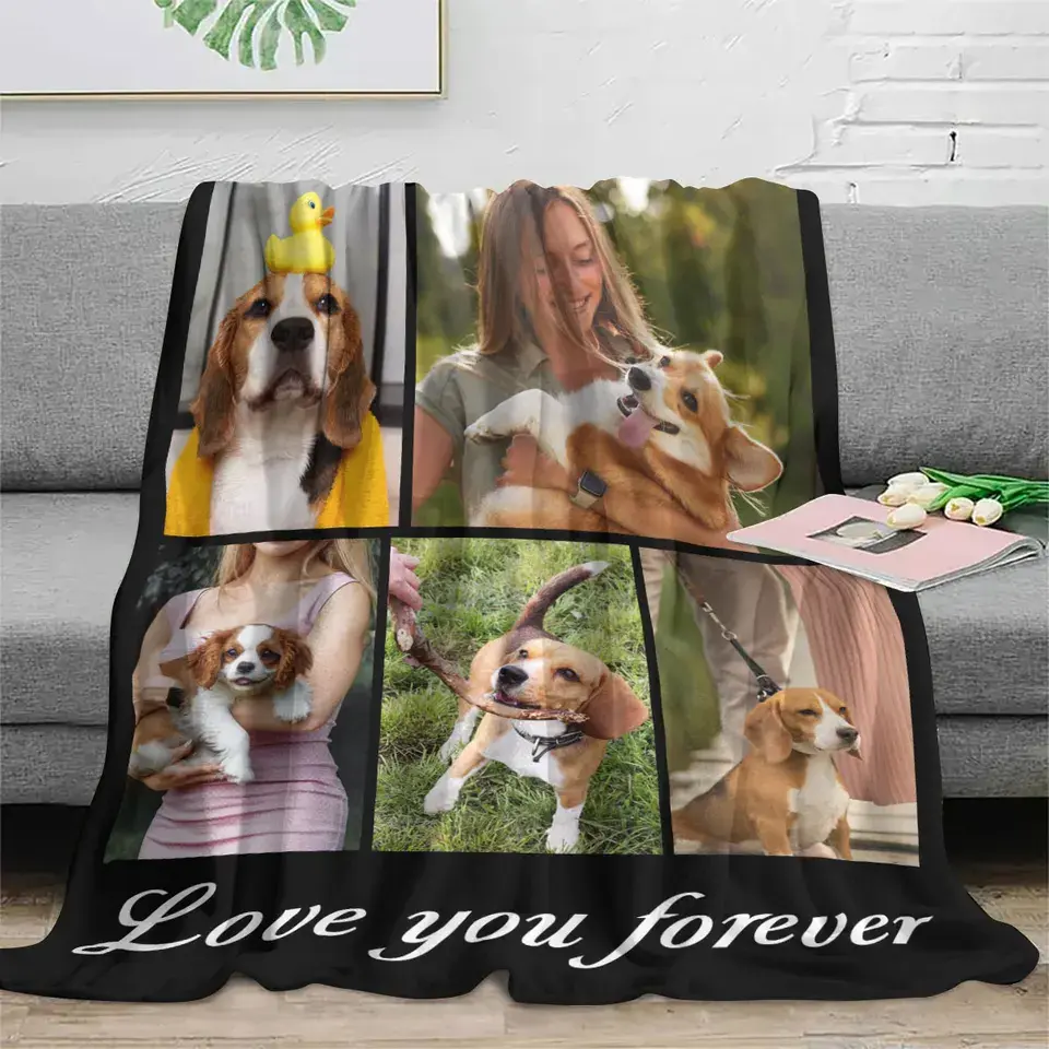 1Pc Custom Five-Grid Photo Frame with Eternal Love Theme Personalized Blanket to Witness Love and Gift to Your Loved One - High-Definition Photo Printed on Flannel Blanket, Soft and Warm, Suitable for Sofa, Bed, Office, Car, and Outdoor Travel - Perfect