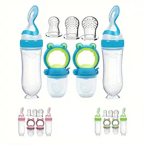 Professional Baby Feeding Set, 7pcs/set Silicone Feeding Bottle Spoon, Squeeze Baby Food Dispensing Feeder, Baby Feeding Tools, Drinking Feeding Supplies