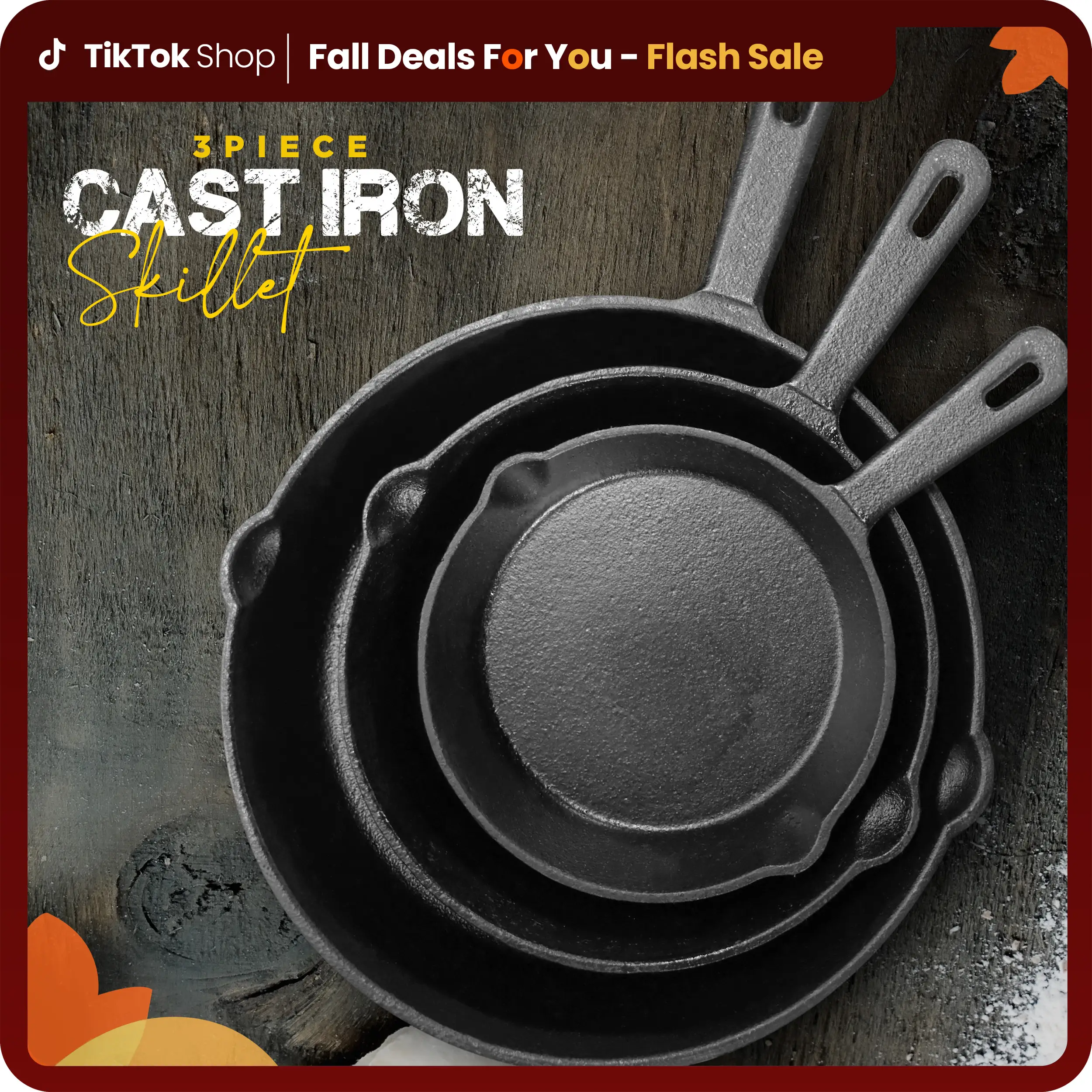 【Fall Deals For You】Utopia Kitchen 3-Piece Black Cast Iron Skillet Set – Pre-Seasoned Frying Pans (6" , 8" , 10") – Oven, Stove, Grill, Campfire Safe