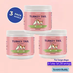 3 Packs GAZIGAZI Turkey Tail Mushroom Supplement for Dogs – 3-in-1 Immune, Gut & Wellness Support with Probiotics, Natural Bacon Flavor,  (100 Servings Each) natural pet care Dog Multivitamin and Bone Broth Topper