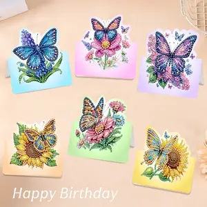 6pcs DIY Diamond Painting Greeting Cards, Butterfly Theme, 3D Foldable Pop-Up Design, Includes 6 Envelopes, DIY Card Set, Perfect for Birthday Christmas New Year Gifts