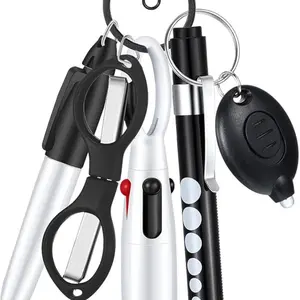 6 Piece Nurse Badge Work Set Includes Nurse Badge Reel, Permanent Marker, LED Pen Light, Retractable Ballpoint Pen, Foldable Scissors, LED Flashlight