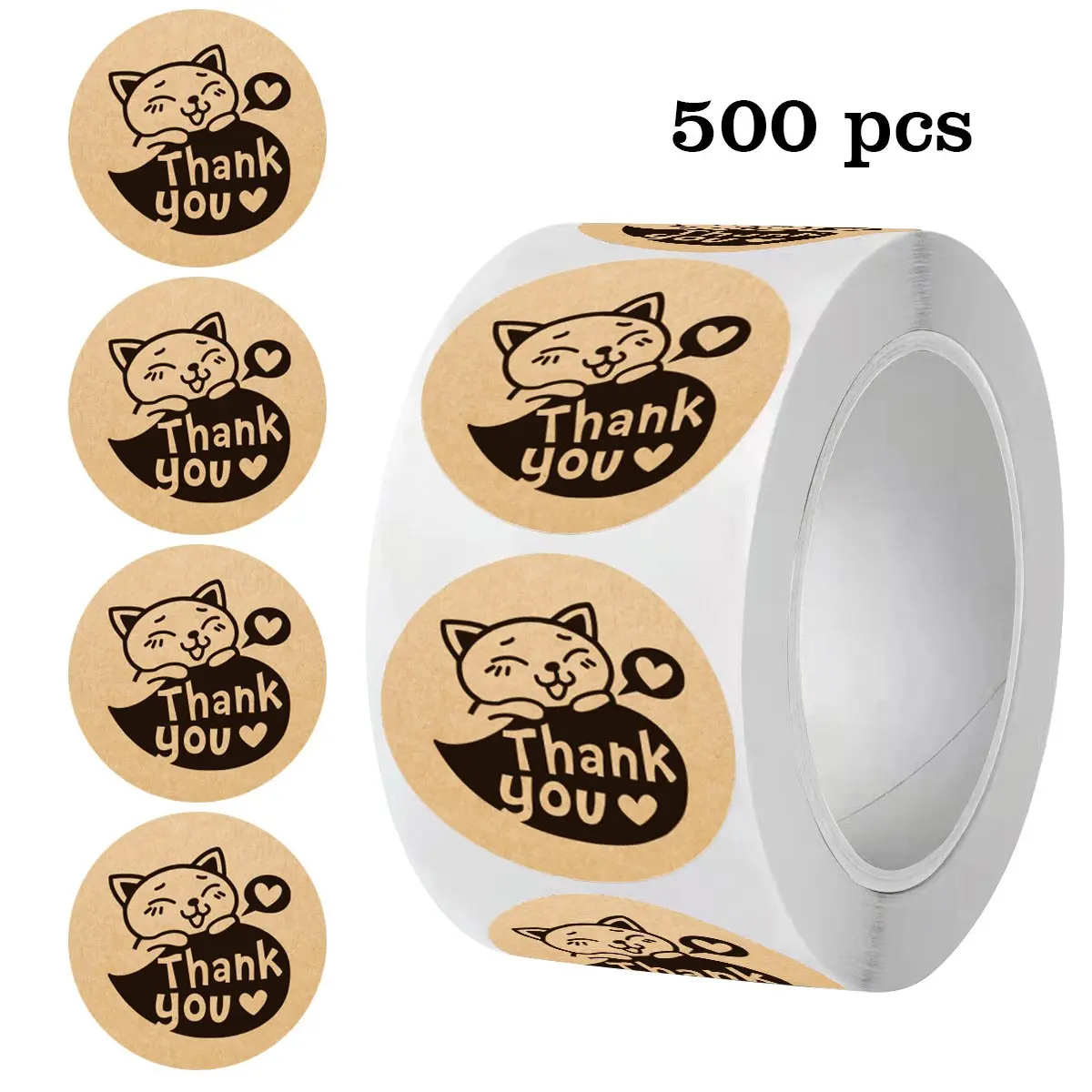 500pcs/roll Cat Thank You Stickers, Adhesive Labels, Sticky Labels for Baking, Party Gifts, Cake Seals, 1 Inch, Suitable for Convenience Stores, Supermarkets, Cafes, Self Adhesive Sticker