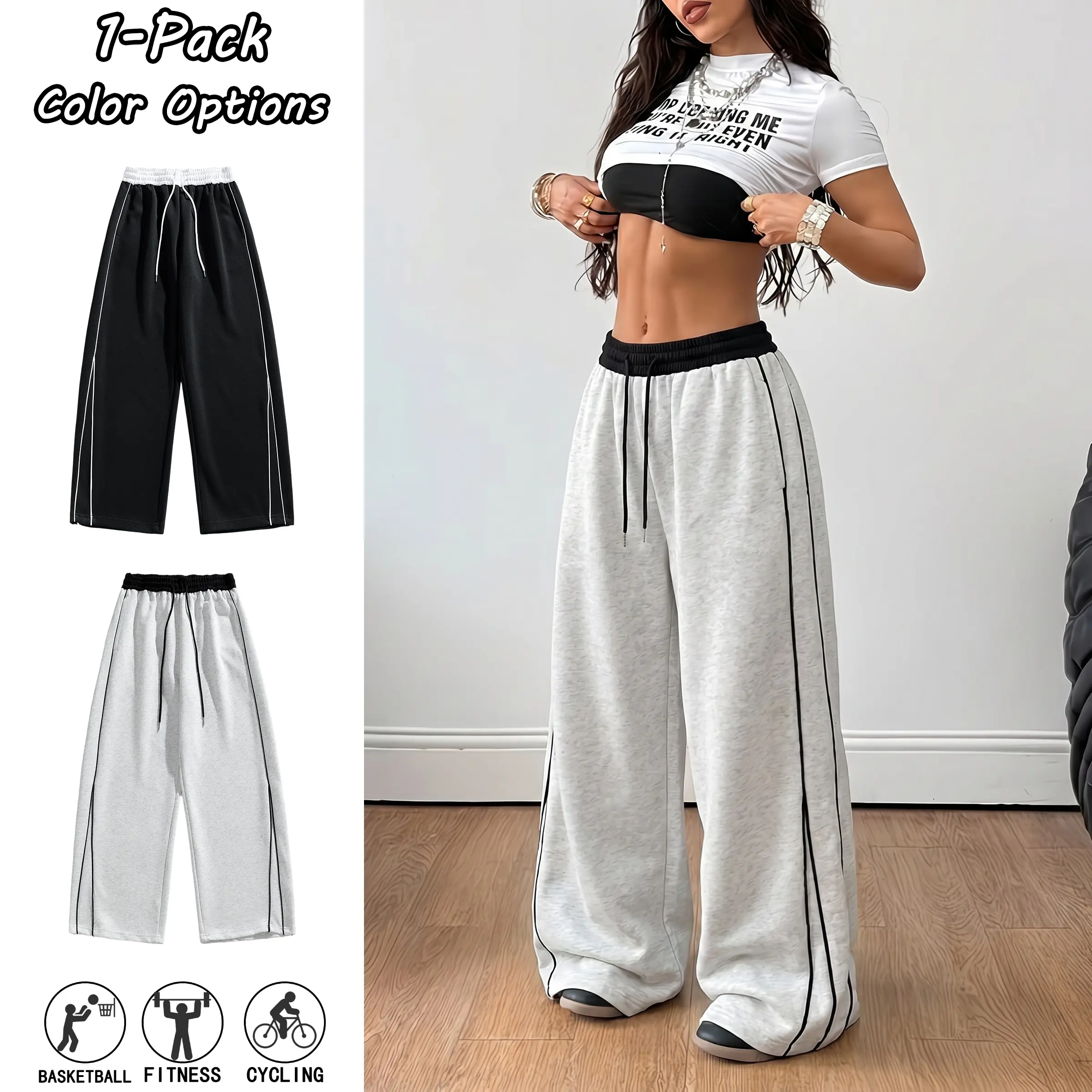 Women’s trendy striped sweatpants; unisex couple matching loose athletic pants; spring/autumn streetwear wide-leg pants; hot-girl styling; suitable for everyday wear, sports, and outings; a top choice for gifting.