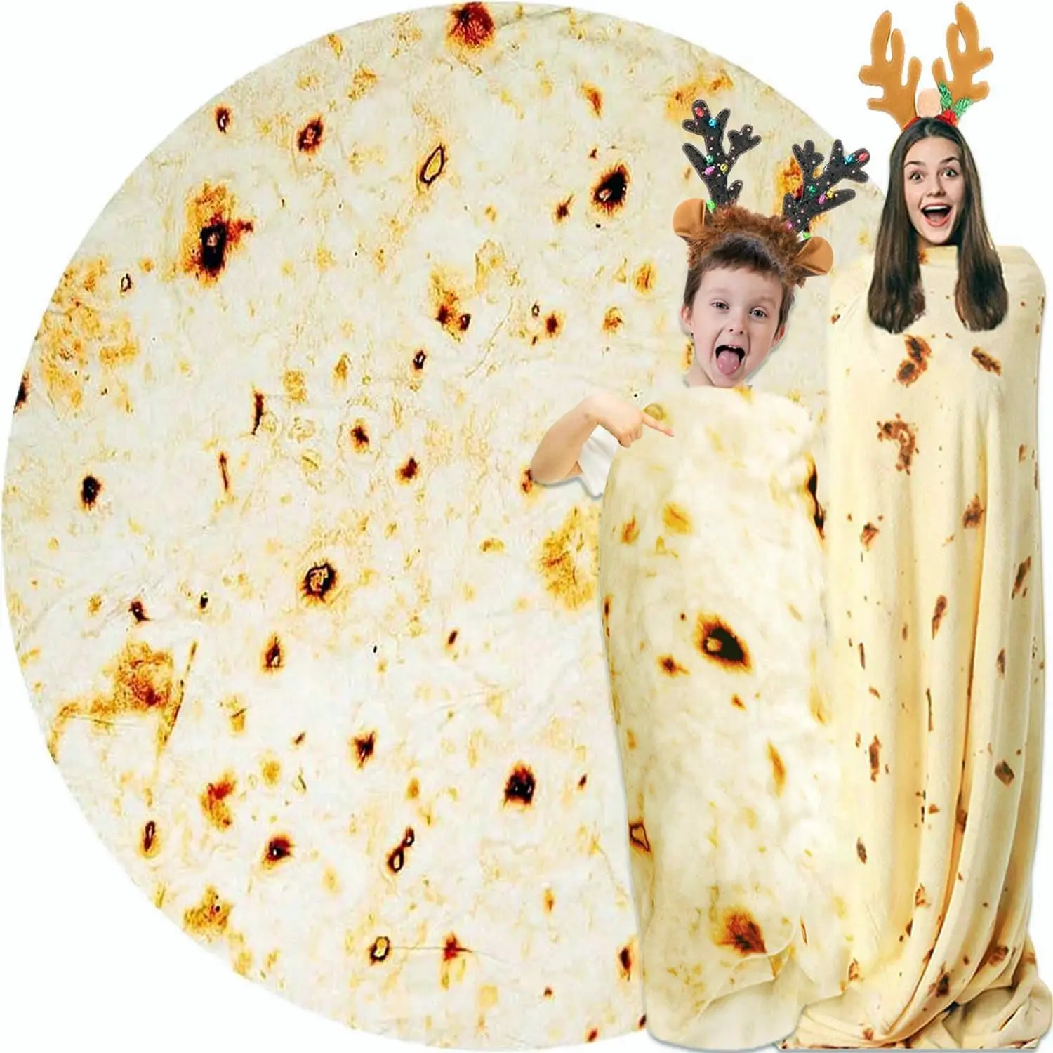Burrito Tortilla Blanket White Elephant Gifts for  Stuff Useful Adults Teenagers Taco Throw Blankets Wrap Boy Girl Party Novelty Gag Pets Soft Fleece 61in