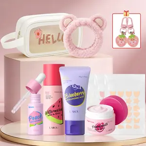 LAIKOU Fruit Extract Teen Skincare Set, Blueberry Cleanser, Peach Serum, Pomegranate Night Cream & Strawberry Lip Mask, Gentle Hydrating Brightening Moisturizing Skin Care for Teens & Young Skin Moisturizer