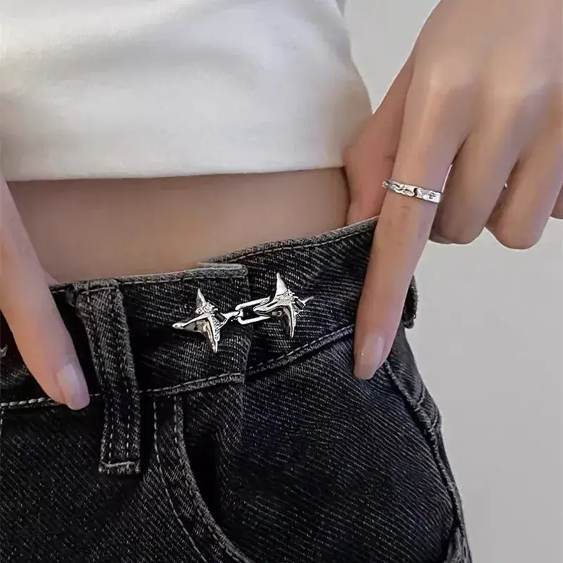Adjustable 4-Pointed Star Metal Belt Buckle, Punk Style Jeans Waist Ornament, Fashion Clothing Accessory for Pants