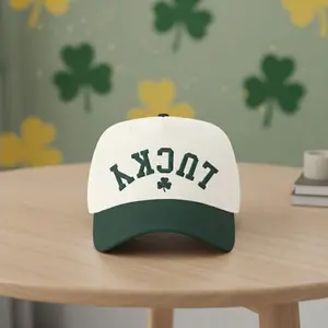 Lucky Upside Down and Shamrock Embroidered Two Tone Trucker Hat Baseball Cap, St Patty's Day Merch Gift