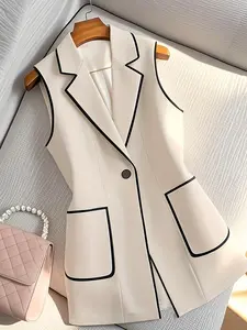 Elegant Colorblock Sleeveless Jacket for Women, Stylish No-Sleeve Outerwear, Perfect for Casual and Formal Occasions