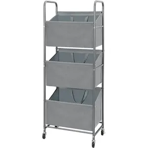 3-Tier Vertical Rolling Laundry Hamper with Removable Bags, 120L Stackable Laundry Sorter Basket, Clothes Hamper with Wheels for Small Spaces, Closet, Bedroom, Bathroom, Laundry Room, Gray