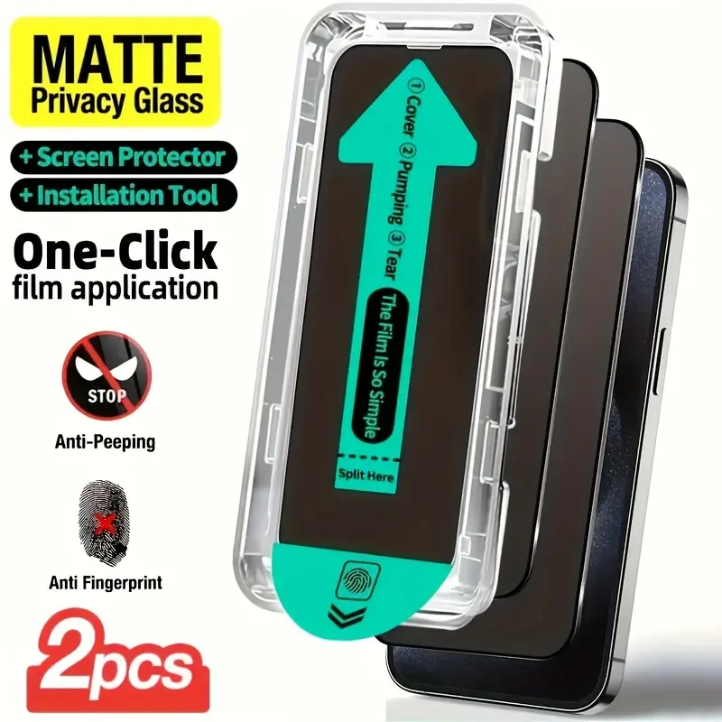 2pcs Privacy Matte Glass Cellphone Screen Protector, Phone Accessory, Scratch Resistant, For Smartphone iPhone 17 Pro Max/XR Series 9H Hardness Tempered Glass, Shockproof, Dynamic Island Compatible Anti-Fall Protection