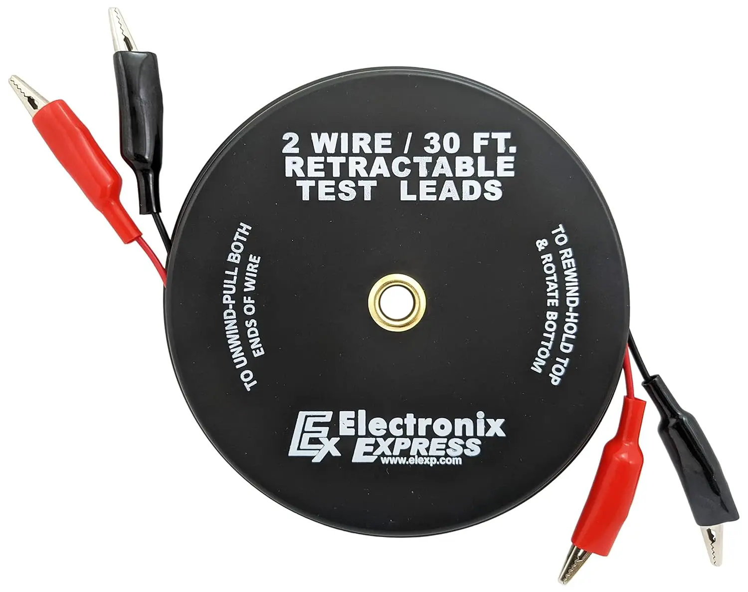 2 Wire 30 Foot Retractable Test Leads, Red and Black 18 Gauge Wire with Alligator Clips on Each End, Ideal for Electrical Troubleshooting Cars, Trailers, Boats - EX ELECTRONIX EXPRESS